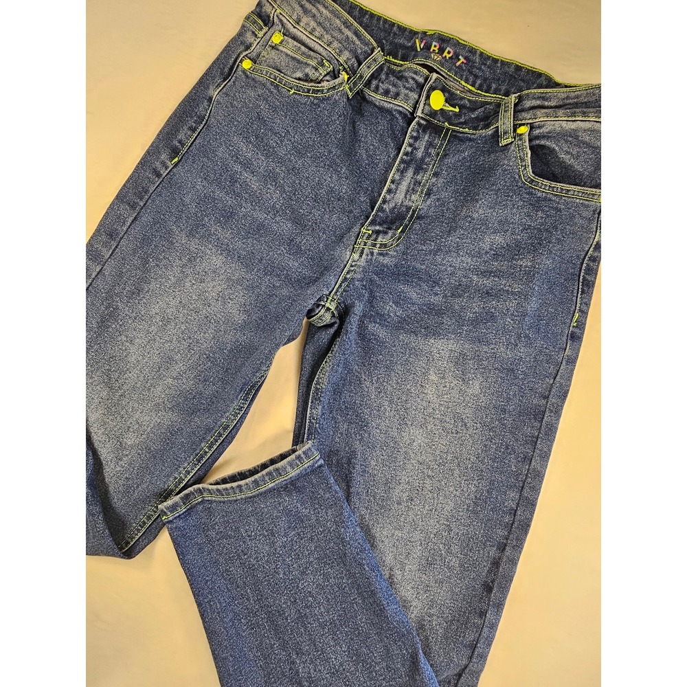 Vibrant Miu VBRT Jeans Womens 9 W28‎ Dark Stone Neon Yellow Contrast Stitch